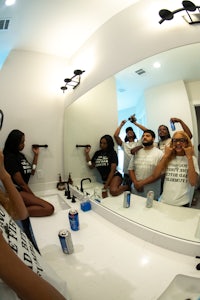 a mirror in a bathroom